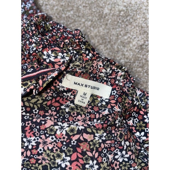 Max Studio Elbow Length Sleeve Print Tiered Maxi Dress SZ M brown floral - Picture 9 of 10